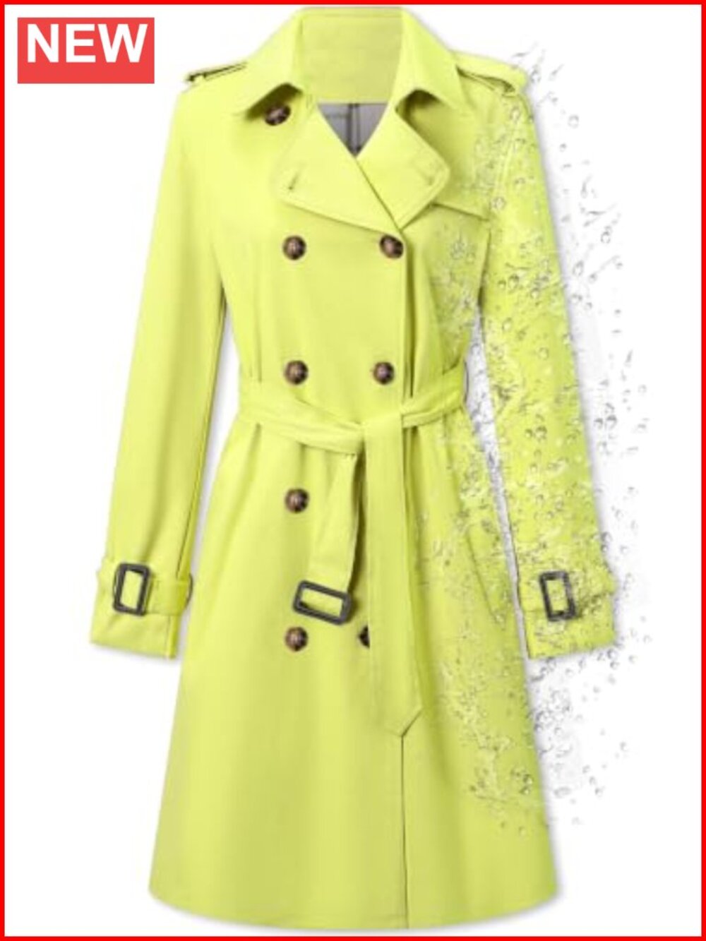 Women's Double-Breasted Water-Repellent Belted Trench Coat